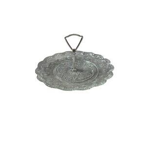 Vintage Tiara Sandwich Glass Tidbit Tray Clear 10" Serving Platter Silver Handle